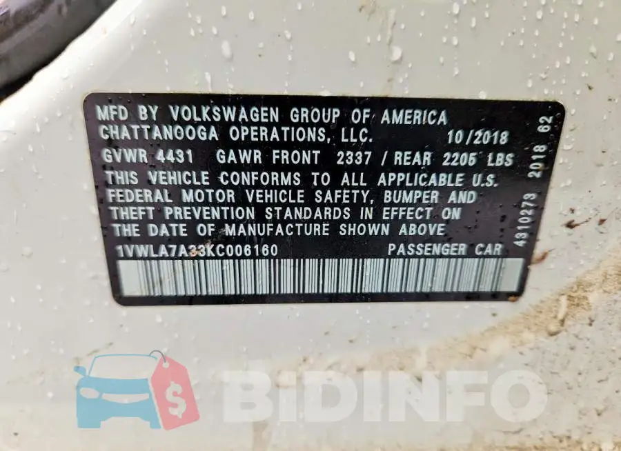 1VWLA7A33KC006160 Photo# 12