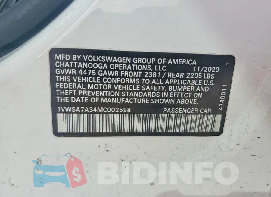 1VWSA7A34MC002598 Photo# 12