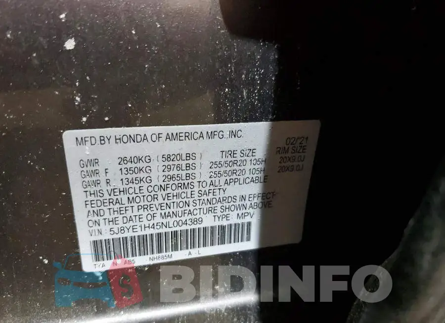 5J8YE1H45NL004389 Photo# 13