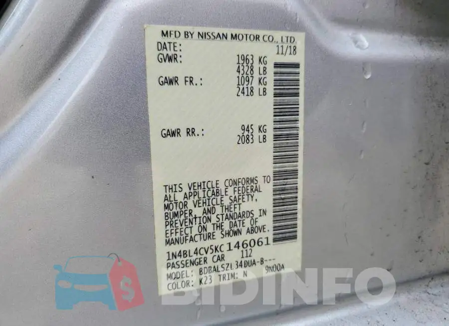 1N4BL4CV5KC146061 Photo# 12