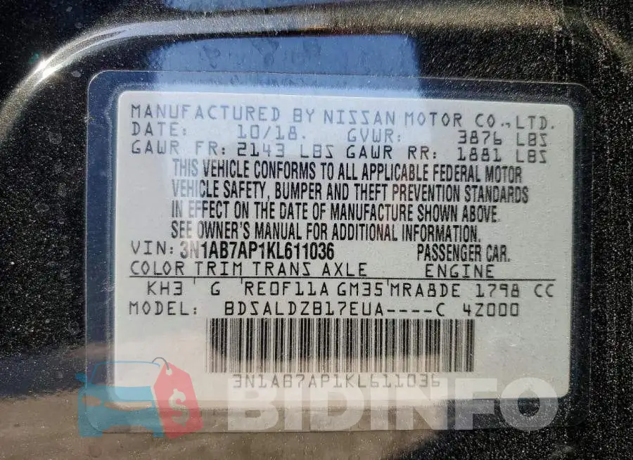 3N1AB7AP1KL611036 Photo# 13