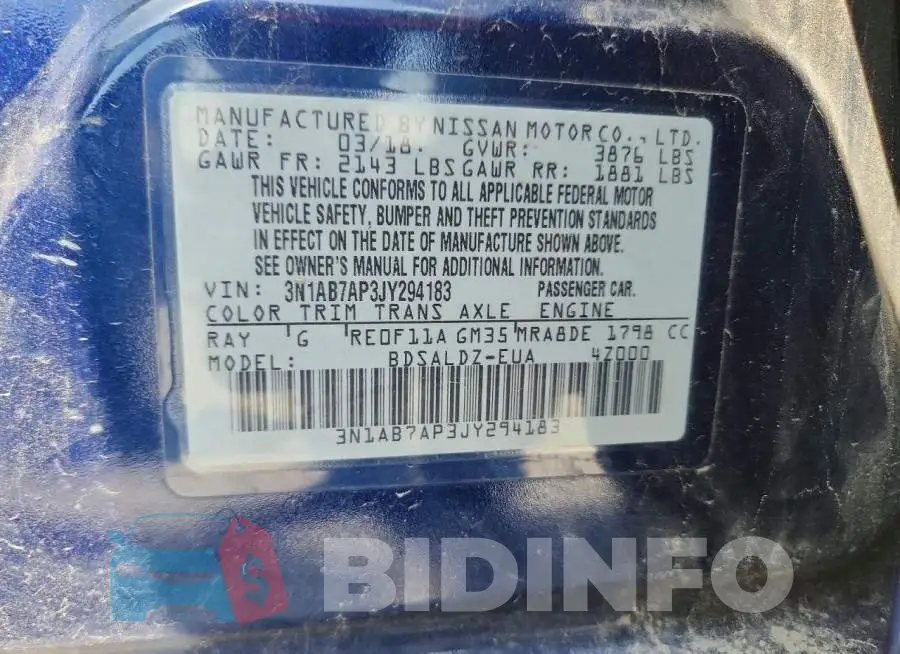3N1AB7AP3JY294183 Photo# 13
