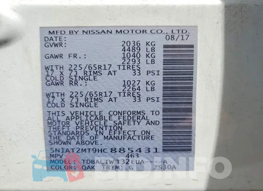 5N1AT2MT9HC885431 Photo# 14