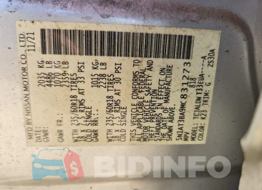 5N1AT3BA9MC831273 Photo# 13