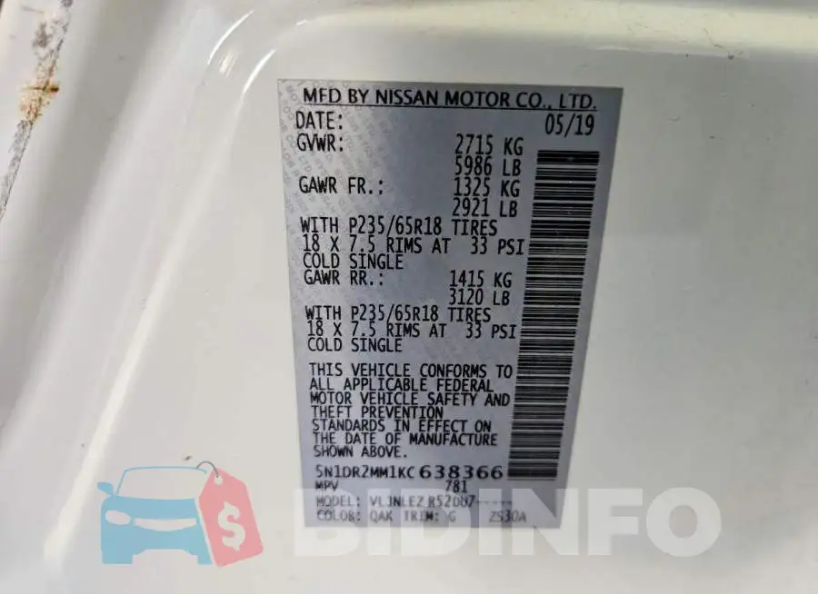 5N1DR2MM1KC638366 Photo# 13
