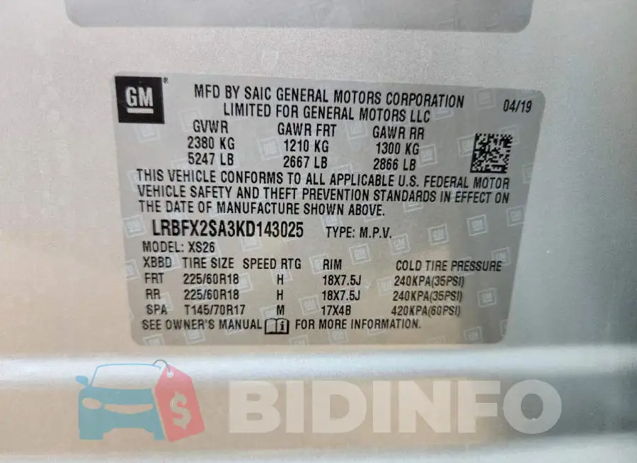 LRBFX2SA3KD143025 Photo# 13