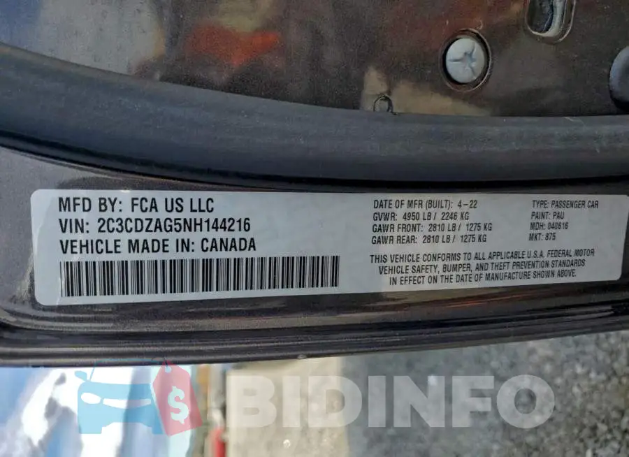 2C3CDZAG5NH144216 Photo# 12
