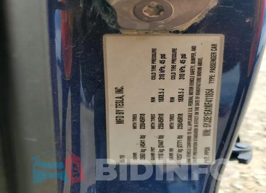5YJ3E1EA1KF411854 Photo# 12
