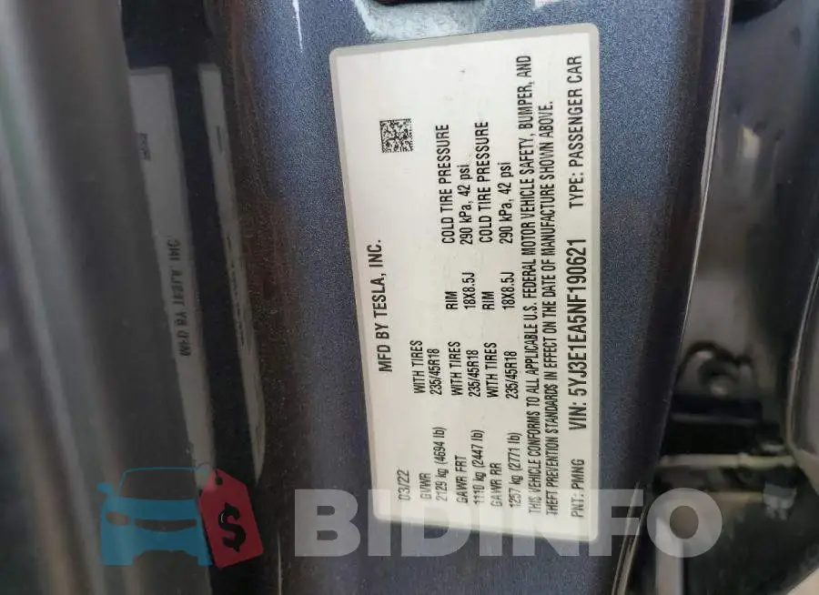 5YJ3E1EA5NF190621 Photo# 12
