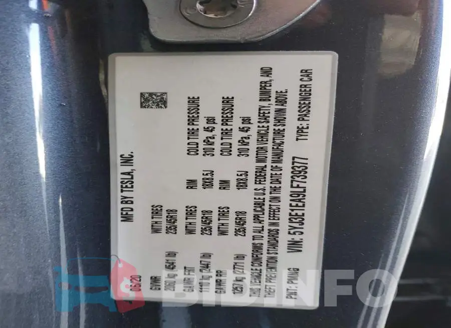5YJ3E1EA9LF739377 Photo# 13