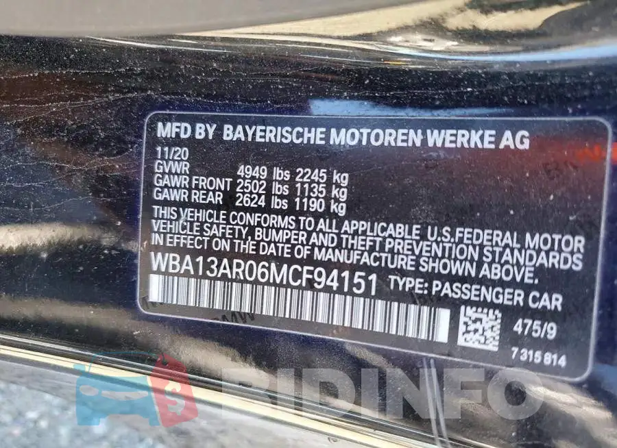 WBA13AR06MCF94151 Photo# 13
