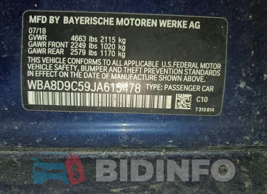 WBA8D9C59JA615478 Photo# 13