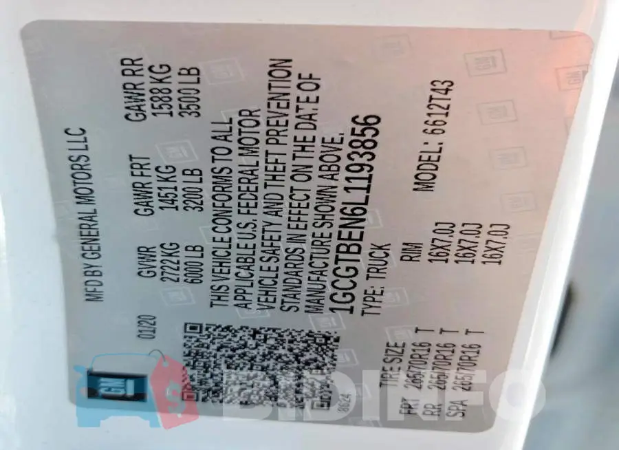 1GCGTBEN6L1193856 Photo# 12