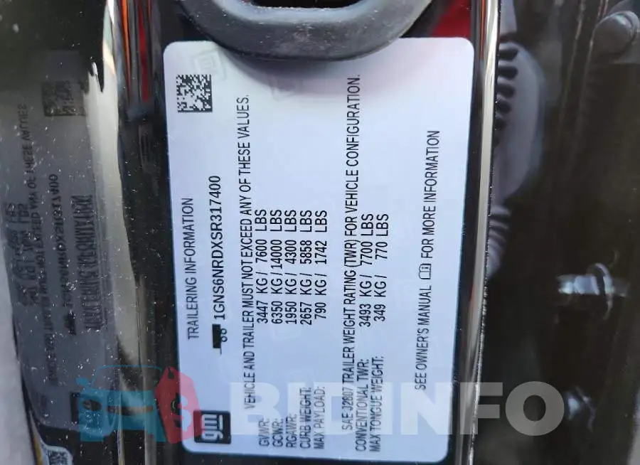 1GNS6NRDXSR317400 Photo# 13