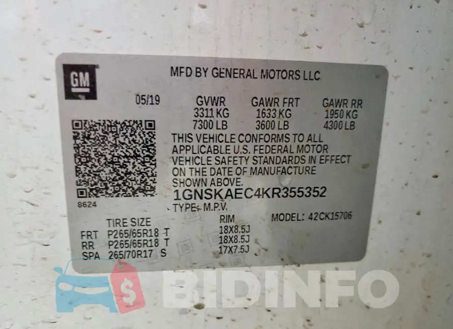 1GNSKAEC4KR355352 Photo# 13