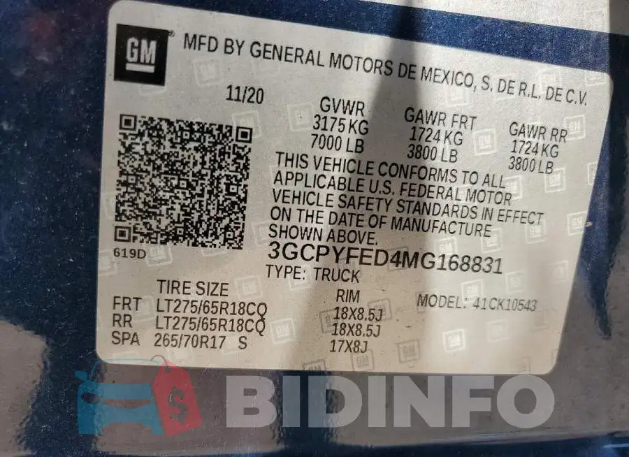 3GCPYFED4MG168831 Photo# 13