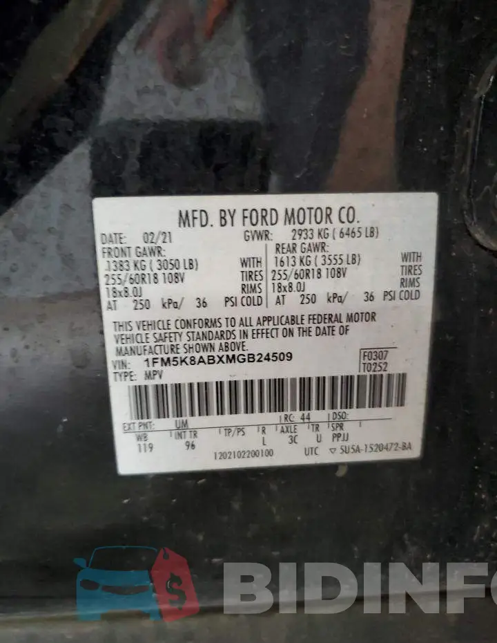 1FM5K8ABXMGB24509 Photo# 13