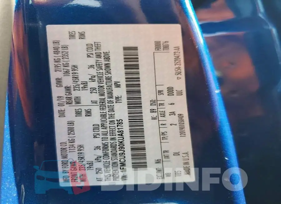 1FMCU9J90KUA81785 Photo# 13