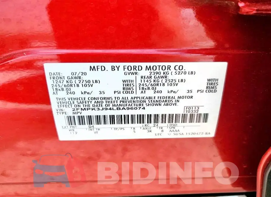 2FMPK3J94LBA96074 Photo# 13