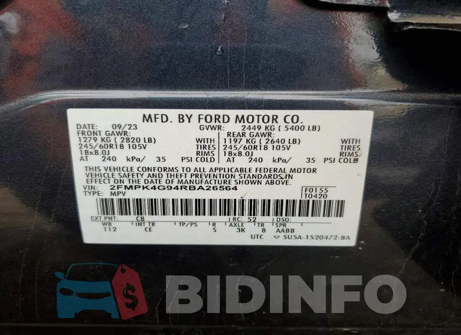 2FMPK4G94RBA26564 Photo# 12
