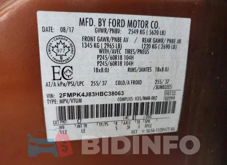 2FMPK4J83HBC38063 Photo# 13