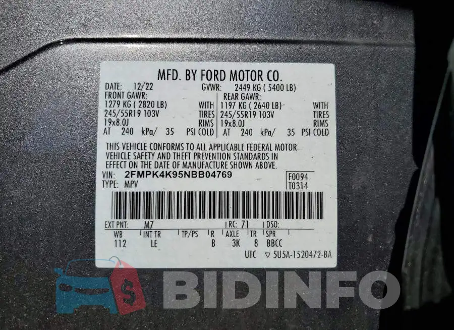 2FMPK4K95NBB04769 Photo# 13