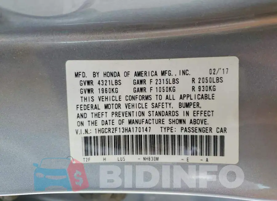 1HGCR2F13HA170147 Photo# 12