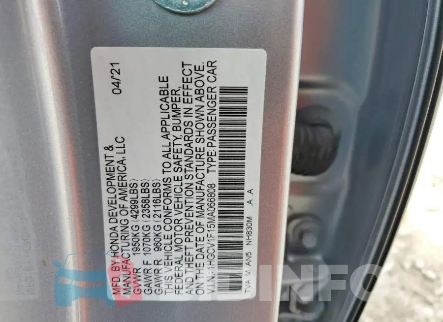 1HGCV1F15MA066808 Photo# 12