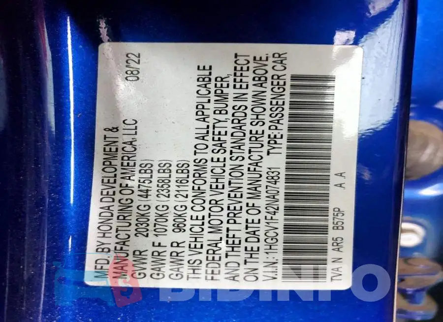 1HGCV1F42NA074831 Photo# 12