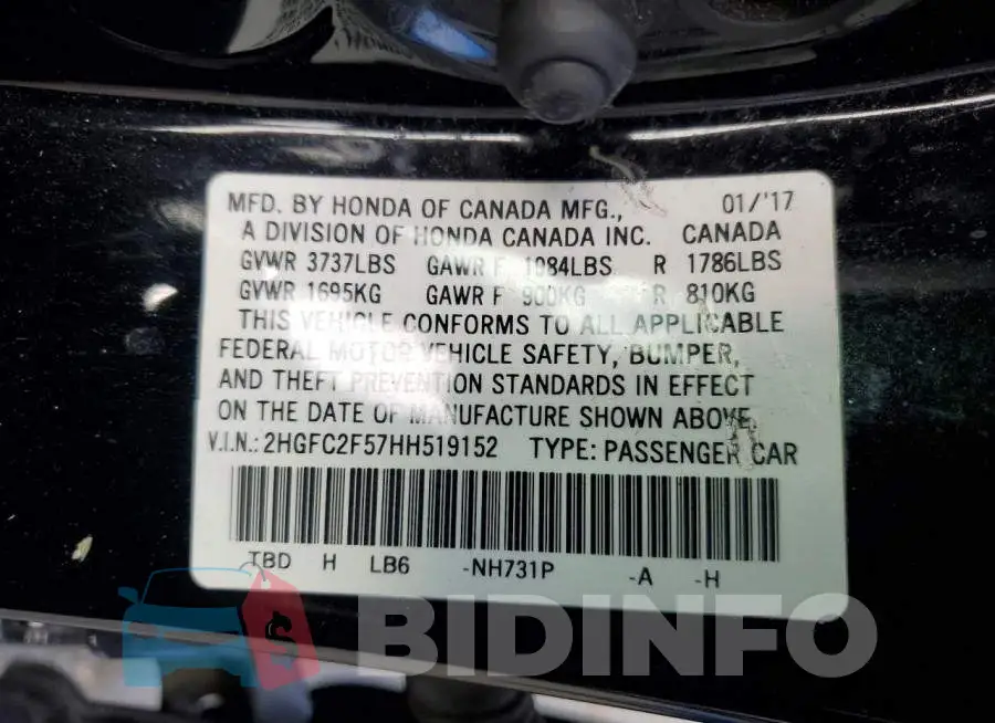2HGFC2F57HH519152 Photo# 12