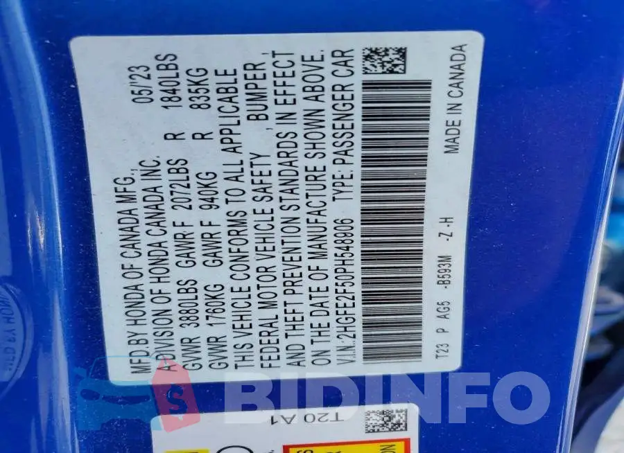 2HGFE2F50PH548906 Photo# 12