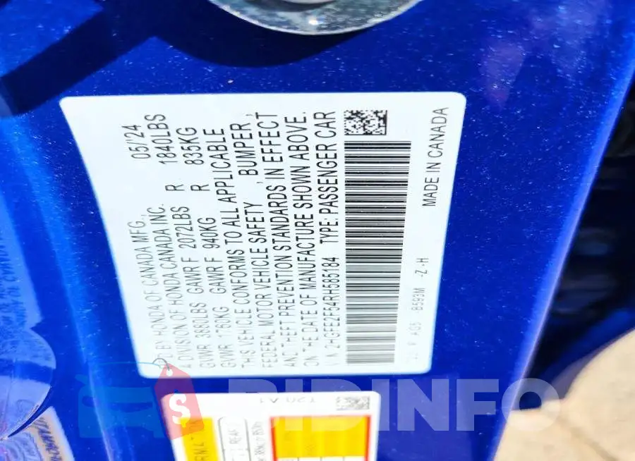 2HGFE2F54RH585184 Photo# 13