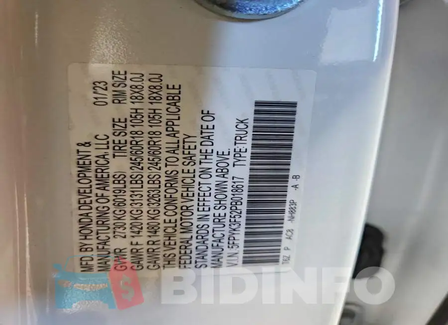 5FPYK3F52PB018617 Photo# 12