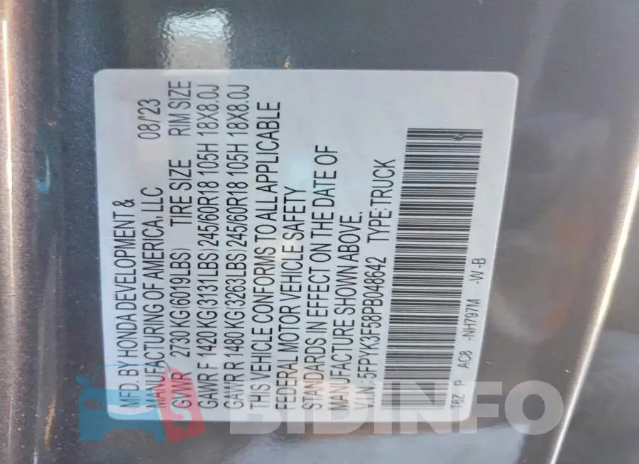 5FPYK3F58PB048642 Photo# 12