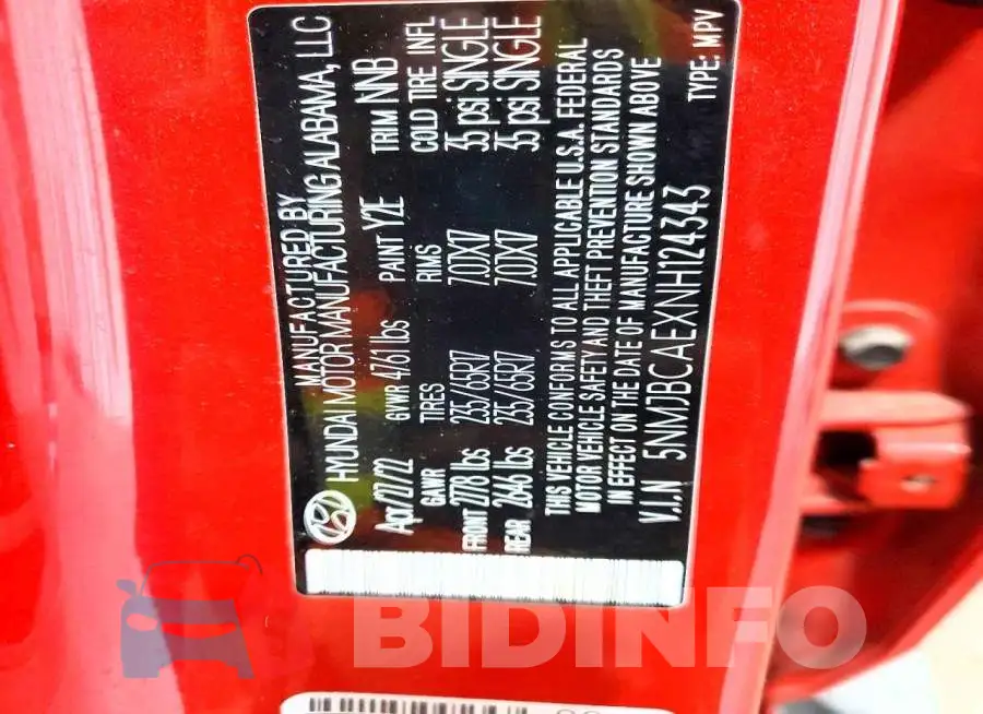 5NMJBCAEXNH124343 Photo# 14