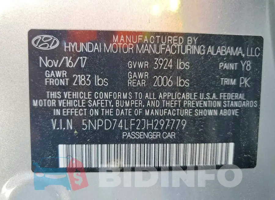 5NPD74LF2JH297779 Photo# 12