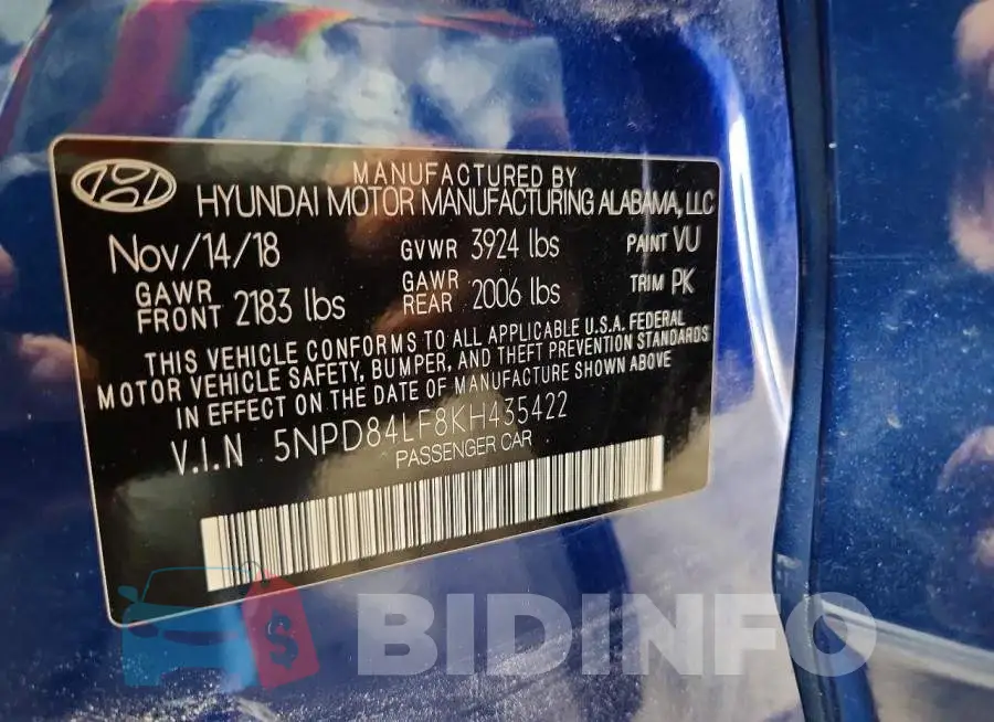 5NPD84LF8KH435422 Photo# 12