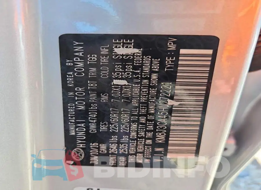 KM8J3CA45HU272221 Photo# 13