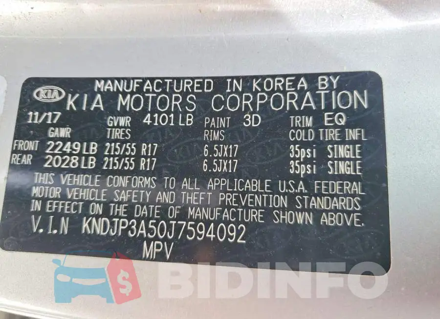 KNDJP3A50J7594092 Photo# 13