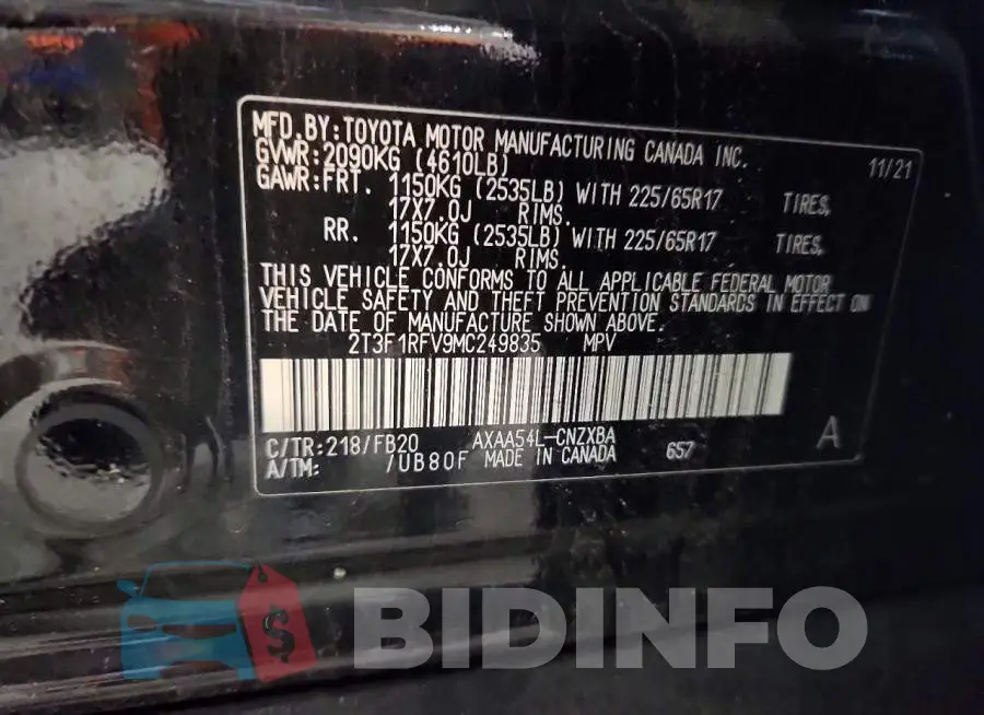 2T3F1RFV9MC249835 Photo# 13