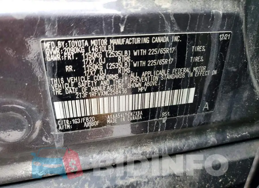 2T3F1RFVXNC258416 Photo# 13
