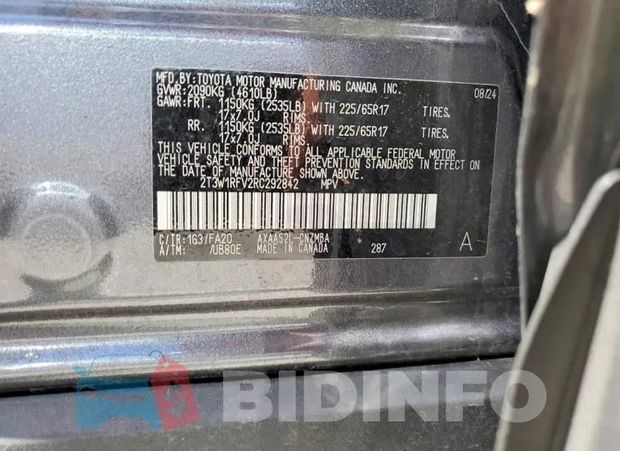 2T3W1RFV2RC292842 Photo# 14