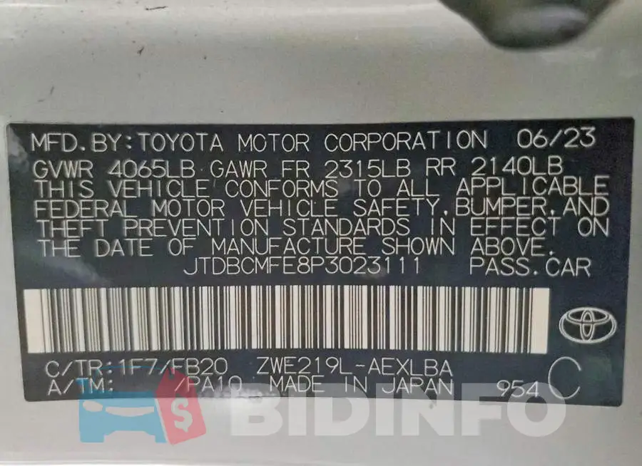 JTDBCMFE8P3023111 Photo# 12