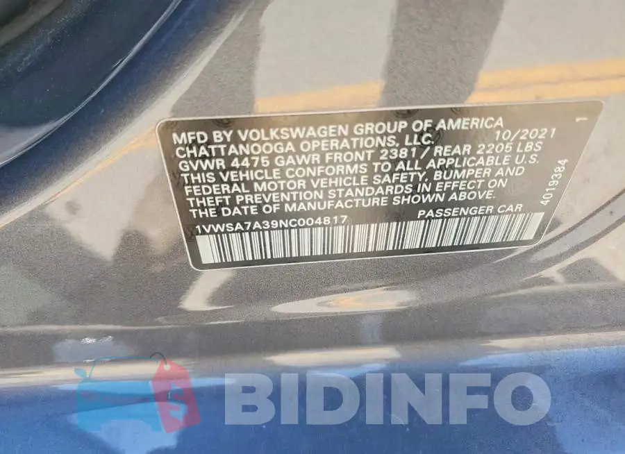 1VWSA7A39NC004817 Photo# 12