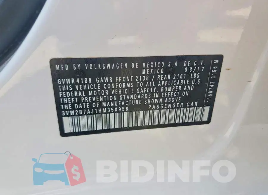 3VW2B7AJ1HM350956 Photo# 12