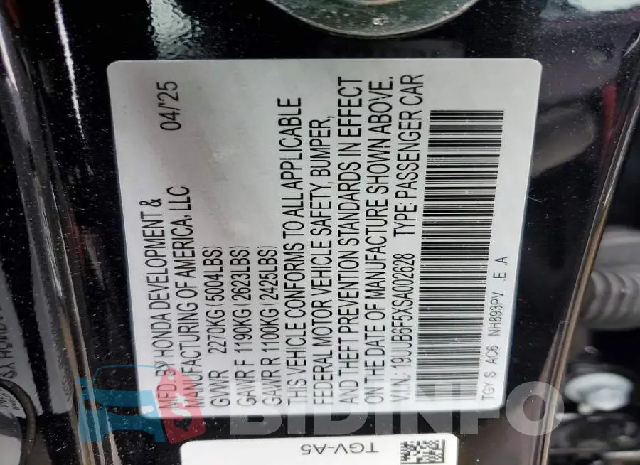 19UUB6F5XSA002628 Photo# 12