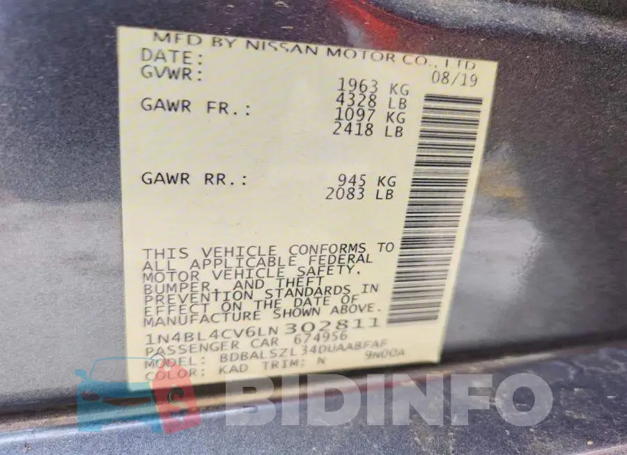 1N4BL4CV6LN302811 Photo# 12