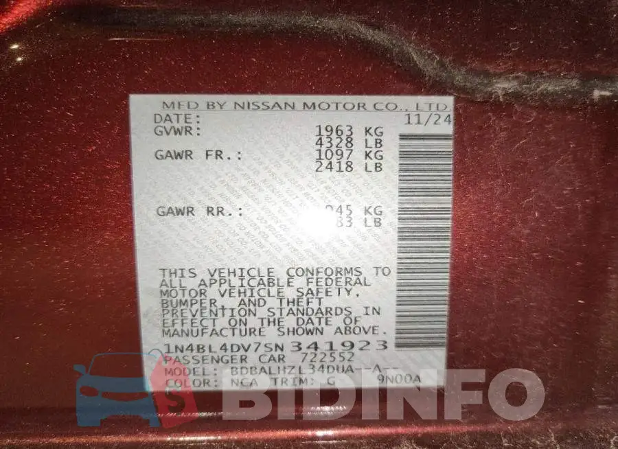1N4BL4DV7SN341923 Photo# 12