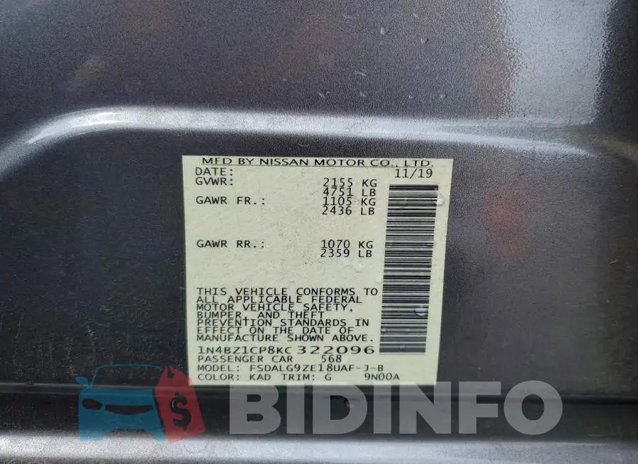 1N4BZ1CP8KC322096 Photo# 12