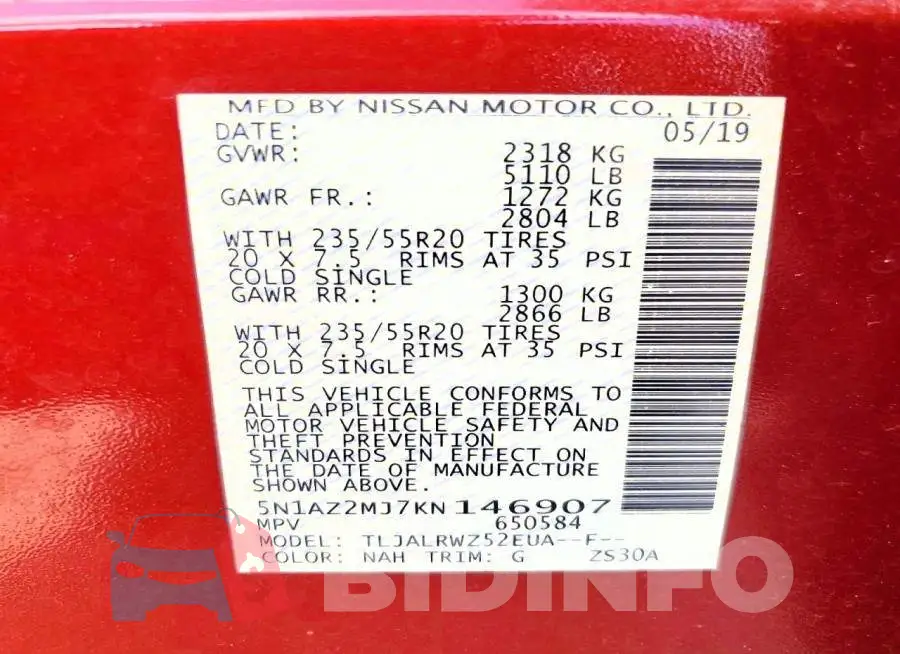 5N1AZ2MJ7KN146907 Photo# 13